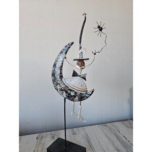Vintage metal witch Moon spider shabby chic unique Halloween decor glitter‎